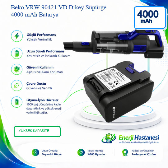 Beko VRW 90421 VD Dikey Süpürge 4000 Mah Batarya