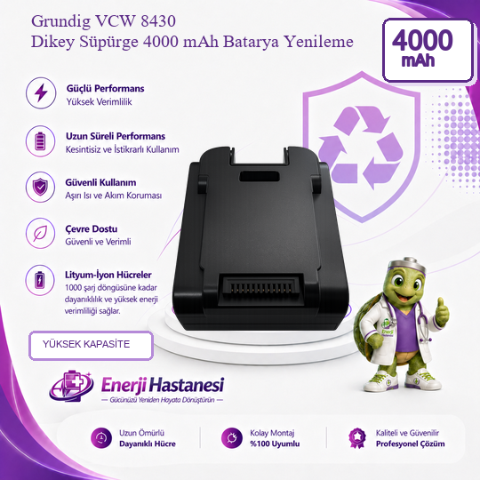 Grundig VCW 8430 Dikey Süpürge 4000 mAh Batarya Yenileme