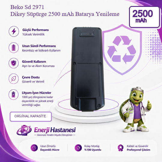 Beko Sd 2971 Dikey Süpürge 2500 mAh Batarya ( 8 Pinli ) Yenileme