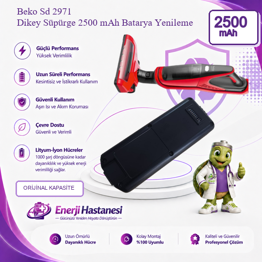 Beko Sd 2971 Dikey Süpürge 2500 mAh Batarya ( 8 Pinli ) Yenileme