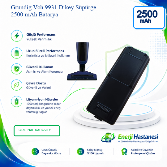 Grundig Vch 9931 Dikey Süpürge 2500 mAh Batarya ( 9 Pinli )