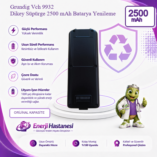Grundig Vch 9932 Dikey Süpürge 2500 Mah Batarya ( 9 Pinli ) Yenileme