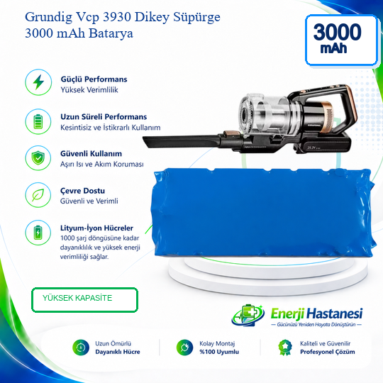 Grundig Vcp 3930 Dikey Süpürge 3000 mAh Batarya