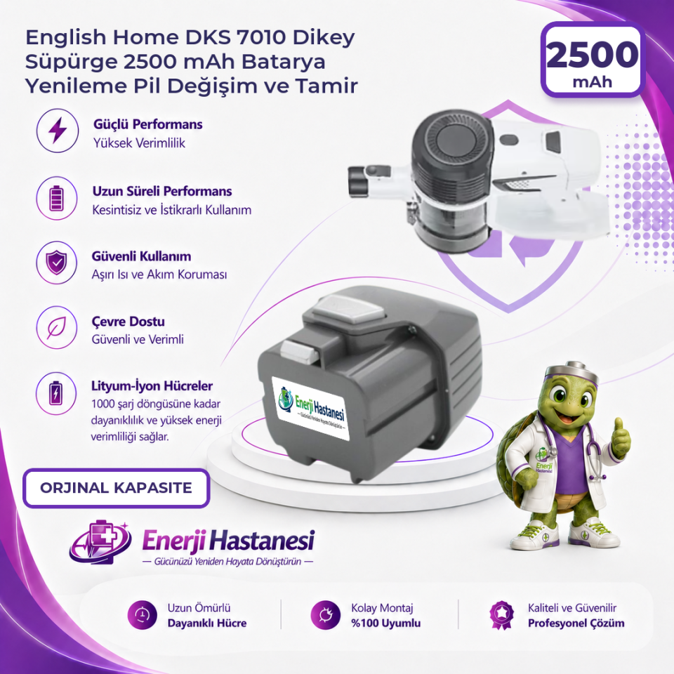 English Home DKS 7010 Dikey Süpürge 2500 mAh Batarya Yenileme Pil Değişim ve Tamir