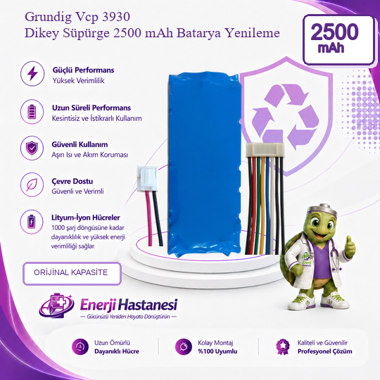 Grundig Vcp 3930 Dikey Süpürge 2500 mAh Batarya Yenileme