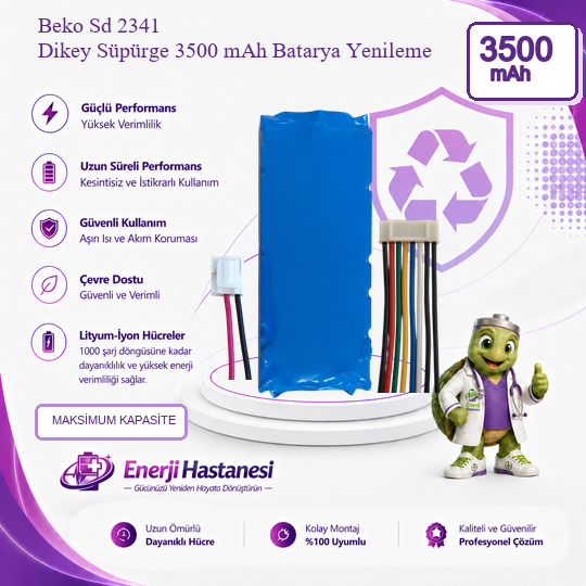 Beko Sd 2341 Dikey Süpürge 3500 mAh Batarya Yenileme