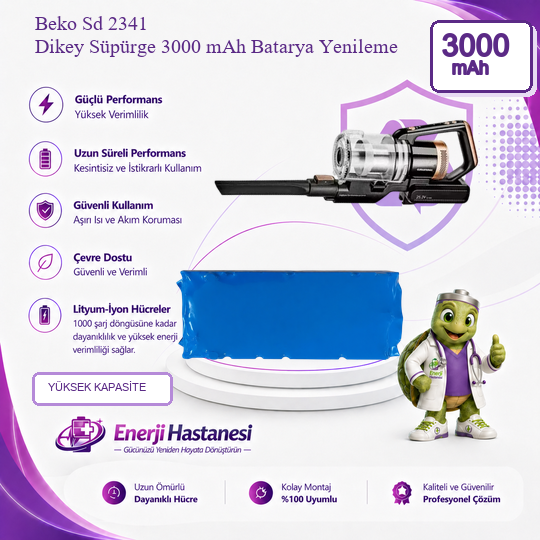 Beko Sd 2341 Dikey Süpürge 3000 mAh Batarya Yenileme