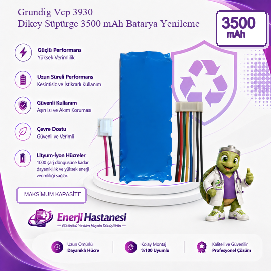 Grundig Vcp 3930 Dikey Süpürge 3500 mAh Batarya Yenileme