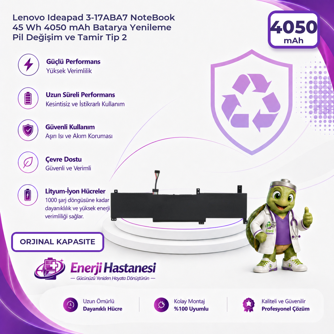 Lenovo Ideapad 3-17ABA7 NoteBook 45 Wh 4050 mAh Batarya Yenileme Pil Değişim ve Tamir Tip 2