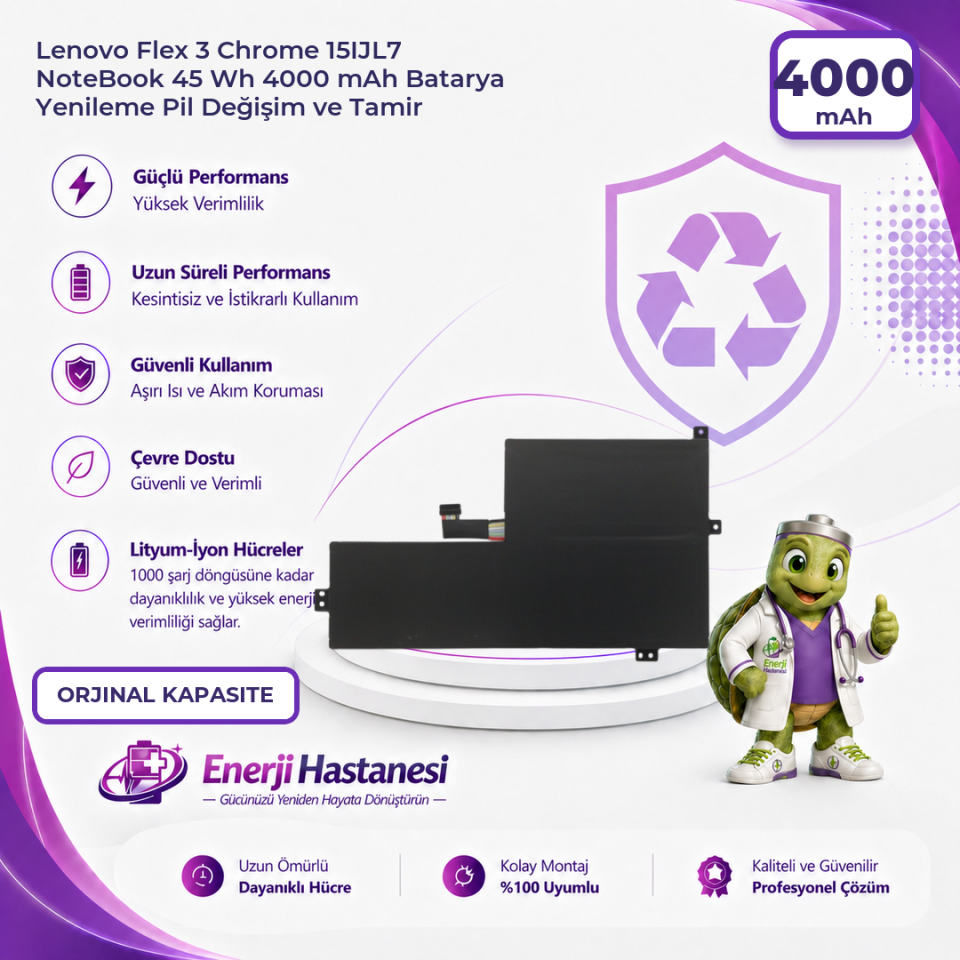 Lenovo Flex 3 Chrome 15IJL7 NoteBook 45 Wh 4000 mAh Batarya Yenileme Pil Değişim ve Tamir