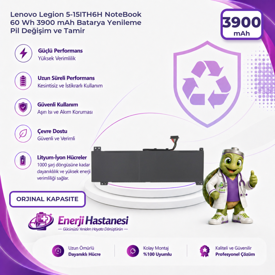 Lenovo Legion 5-15ITH6H NoteBook 60 Wh 3900 mAh Batarya Yenileme Pil Değişim ve Tamir