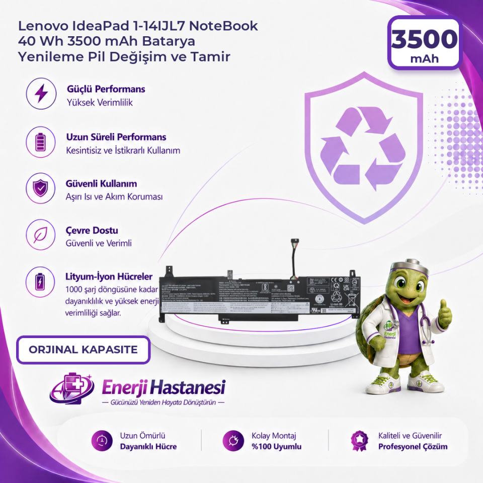 Lenovo IdeaPad 1-14IJL7 NoteBook 40 Wh 3500 mAh Batarya Yenileme Pil Değişim ve Tamir