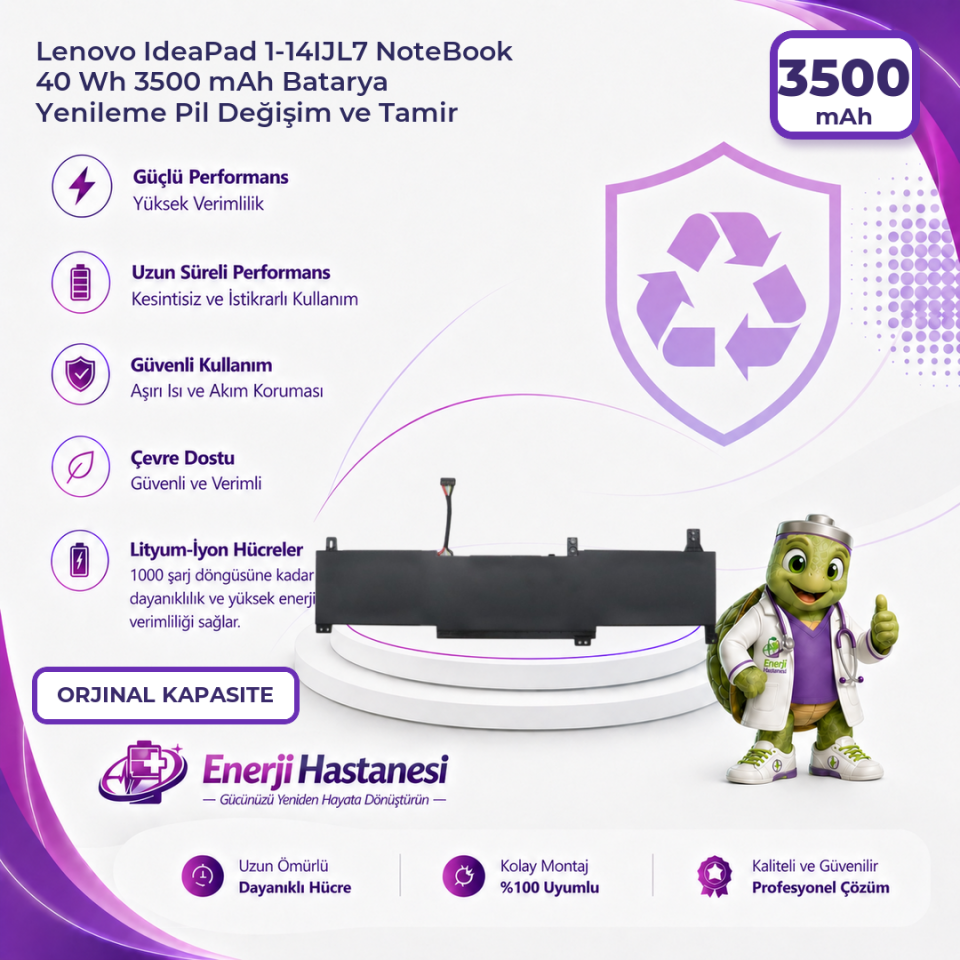 Lenovo IdeaPad 1-14IJL7 NoteBook 40 Wh 3500 mAh Batarya Yenileme Pil Değişim ve Tamir