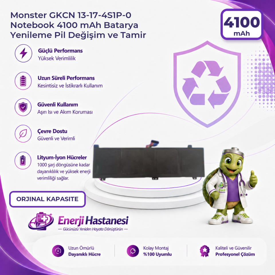 Monster GKCN 13-17-4S1P-0 Notebook 4100 mAh Batarya Yenileme Pil Değişim ve Tamir