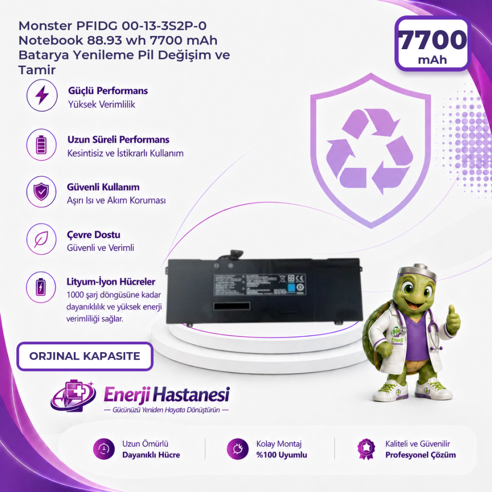 Monster PFIDG 00-13-3S2P-0 Notebook 88.93 wh 7700 mAh Batarya Yenileme Pil Değişim ve Tamir