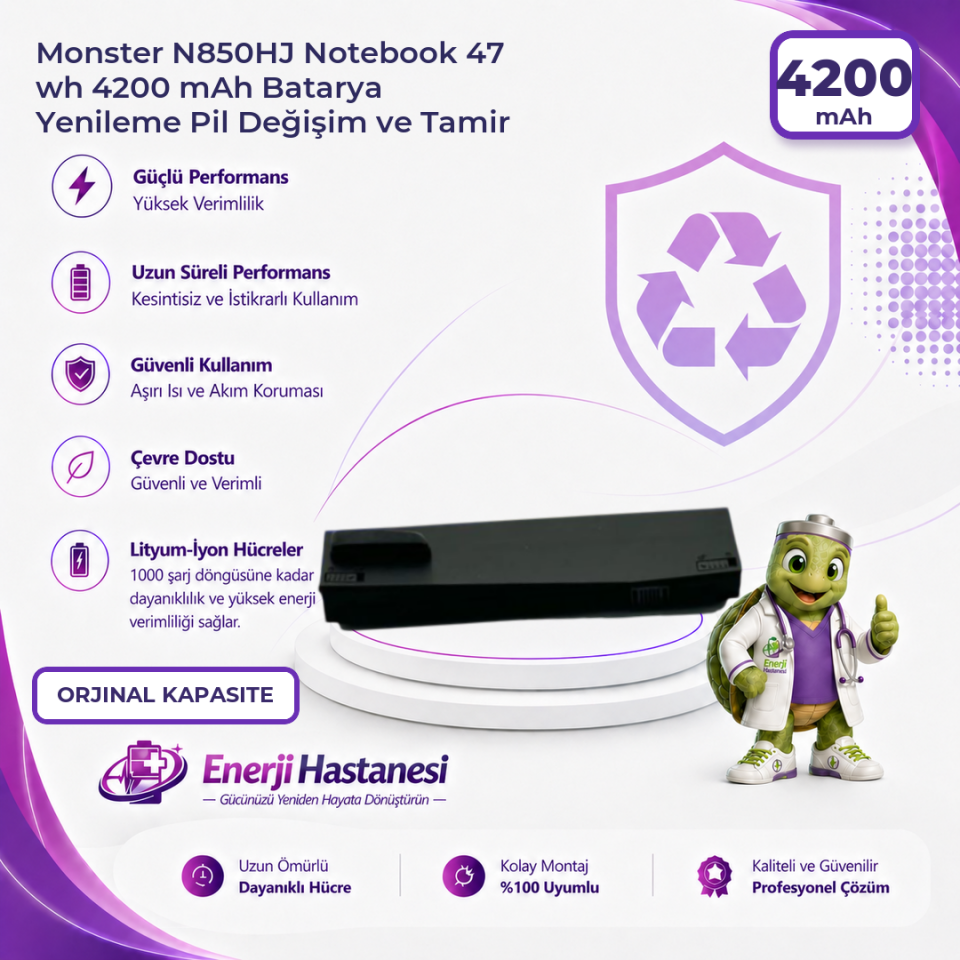 Monster N850HJ Notebook 47 wh 4200 mAh Batarya Yenileme Pil Değişim ve Tamir