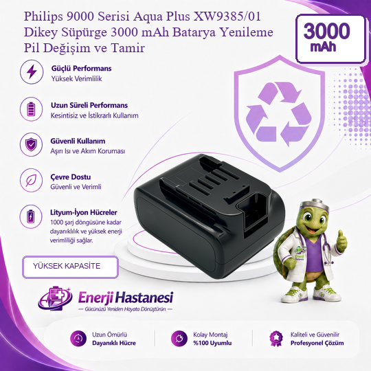 Philips 9000 Serisi Aqua Plus XW9385/01 Dikey Süpürge 3000 mAh Batarya Yenileme Pil Değişim ve Tamir