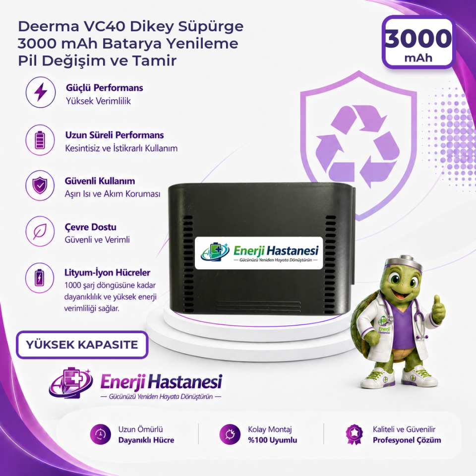 Deerma VC40 Dikey Süpürge 3000 mAh Batarya Yenileme Pil Değişim ve Tamir