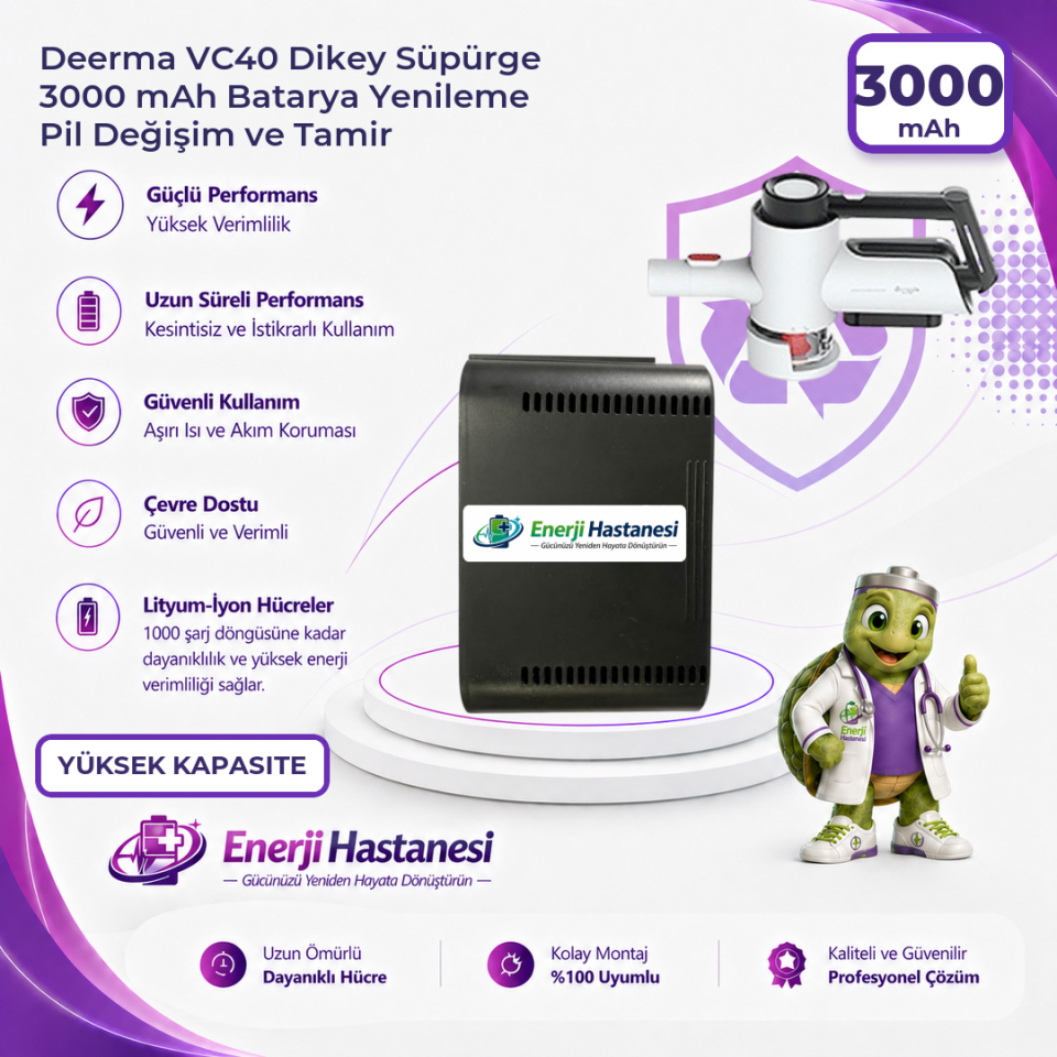 Deerma VC40 Dikey Süpürge 3000 mAh Batarya Yenileme Pil Değişim ve Tamir