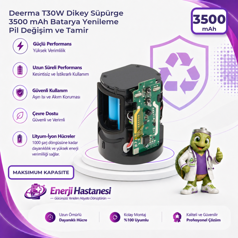 Deerma T30W Dikey Süpürge 3500 mAh Batarya Yenileme Pil Değişim ve Tamir