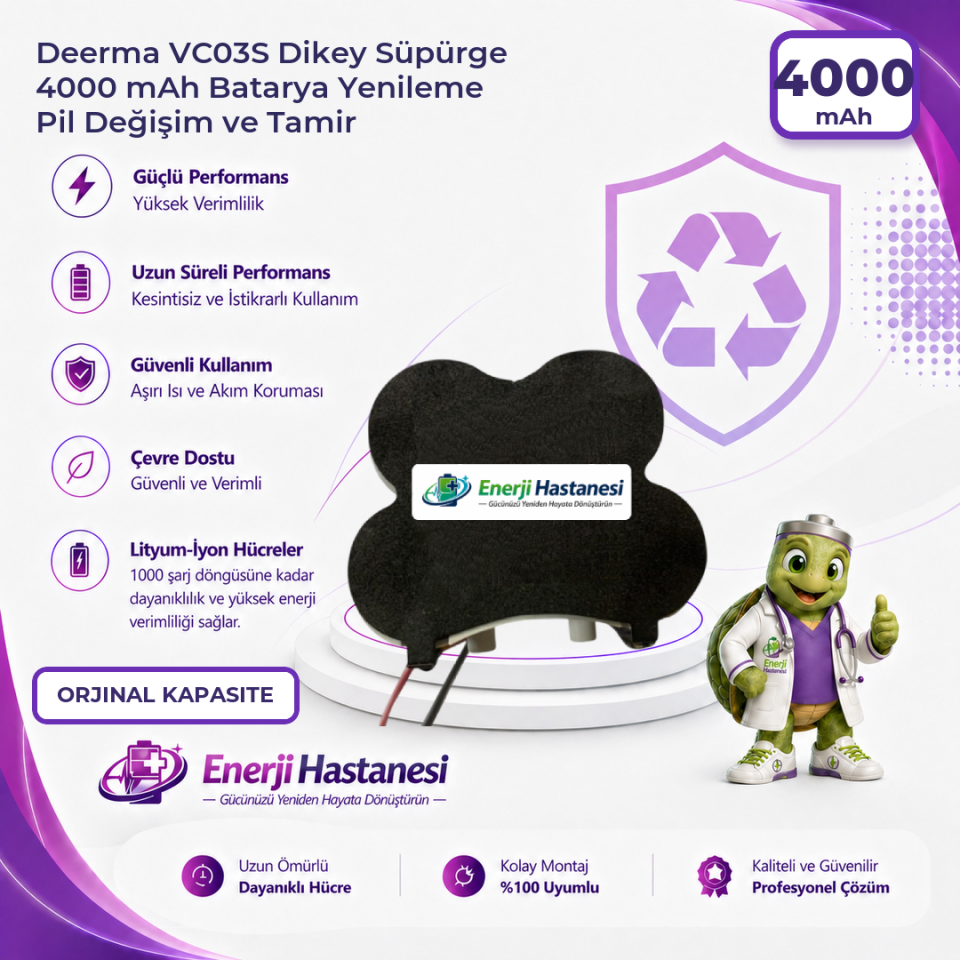Deerma VC03S Dikey Süpürge 4000 mAh Batarya Yenileme Pil Değişim ve Tamir