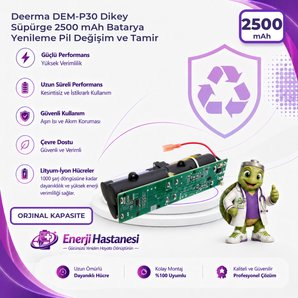Deerma DEM-P30 Dikey Süpürge 2500 mAh Batarya Yenileme Pil Değişim ve Tamir