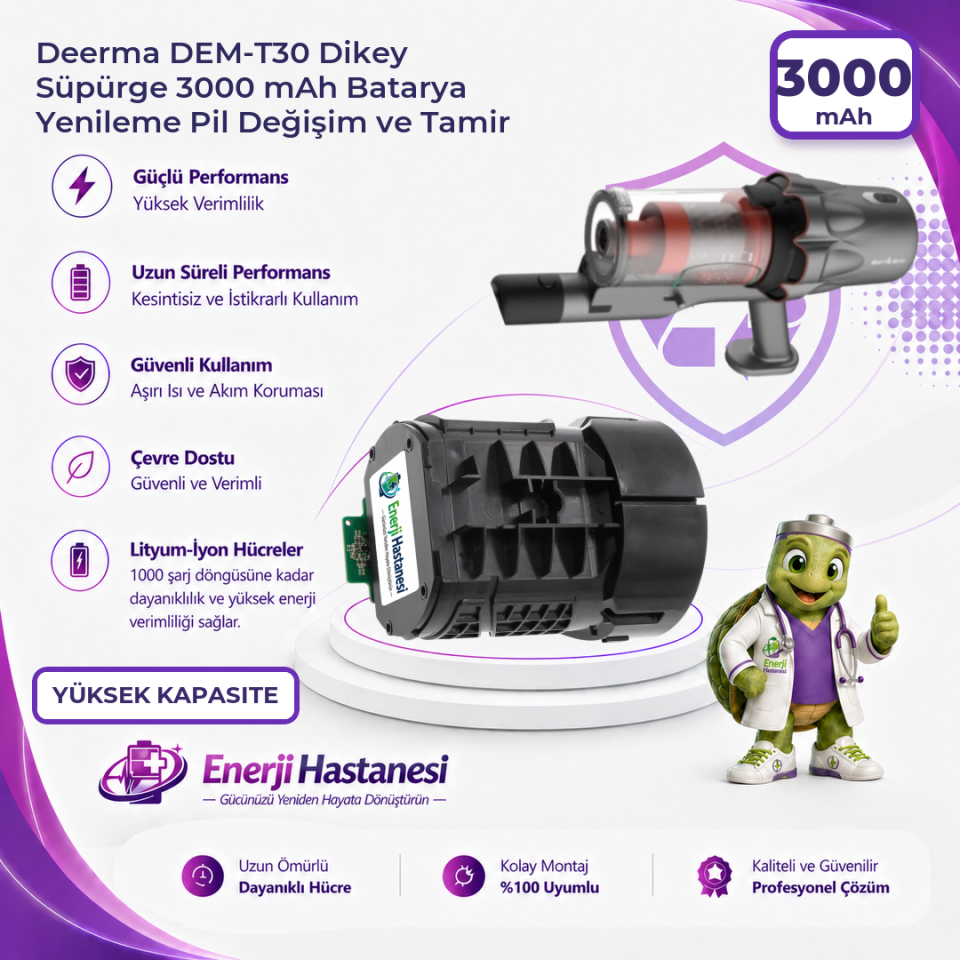 Deerma DEM-T30 Dikey Süpürge 3000 mAh Batarya Yenileme Pil Değişim ve Tamir