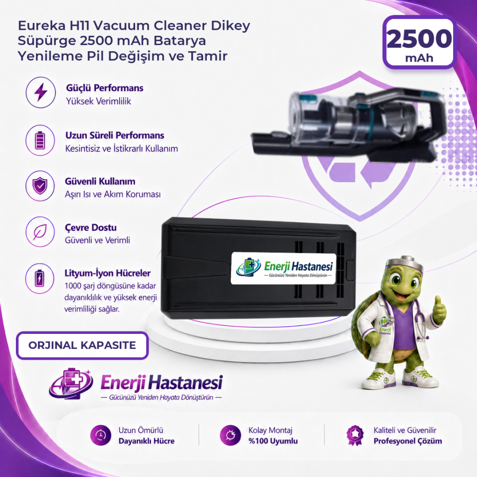 Eureka H11 Vacuum Cleaner Dikey Süpürge 2500 mAh Batarya Yenileme Pil Değişim ve Tamir