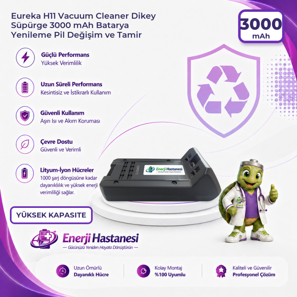 Eureka H11 Vacuum Cleaner Dikey Süpürge 3000 mAh Batarya Yenileme Pil Değişim ve Tamir