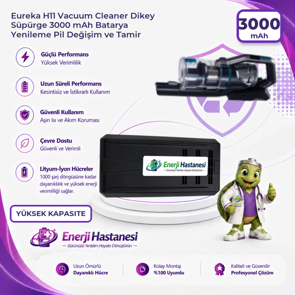 Eureka H11 Vacuum Cleaner Dikey Süpürge 3000 mAh Batarya Yenileme Pil Değişim ve Tamir