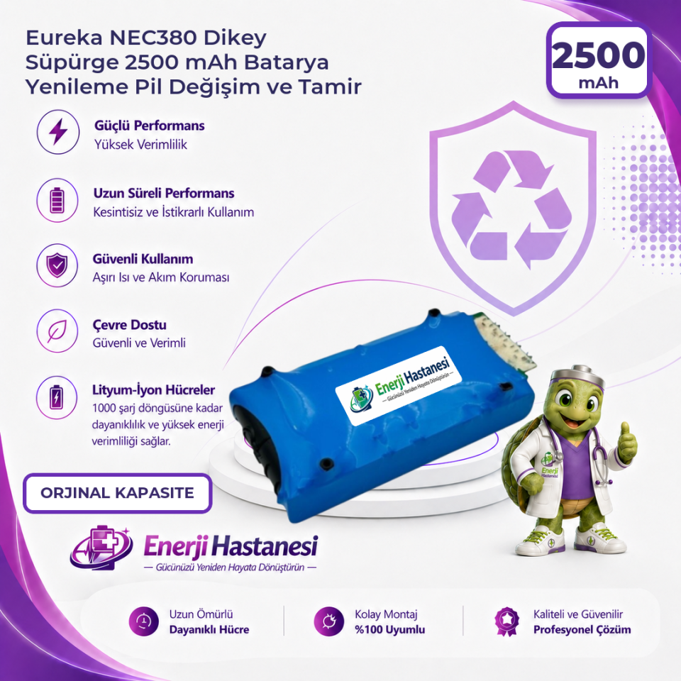 Eureka NEC380 Dikey Süpürge 2500 mAh Batarya Yenileme Pil Değişim ve Tamir
