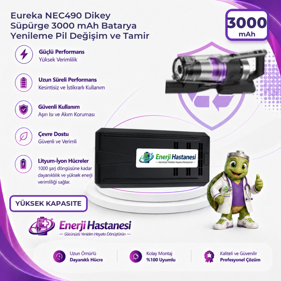 Eureka NEC490 Dikey Süpürge 3000 mAh Batarya Yenileme Pil Değişim ve Tamir