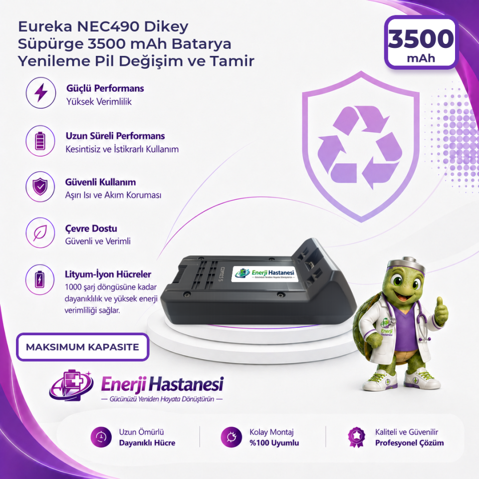 Eureka NEC490 Dikey Süpürge 3500 mAh Batarya Yenileme Pil Değişim ve Tamir