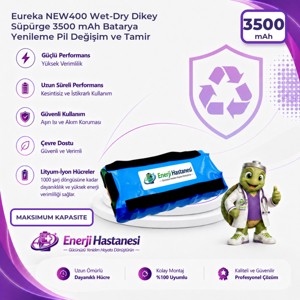 Eureka NEW400 Wet-Dry Dikey Süpürge 3500 mAh Batarya Yenileme Pil Değişim ve Tamir