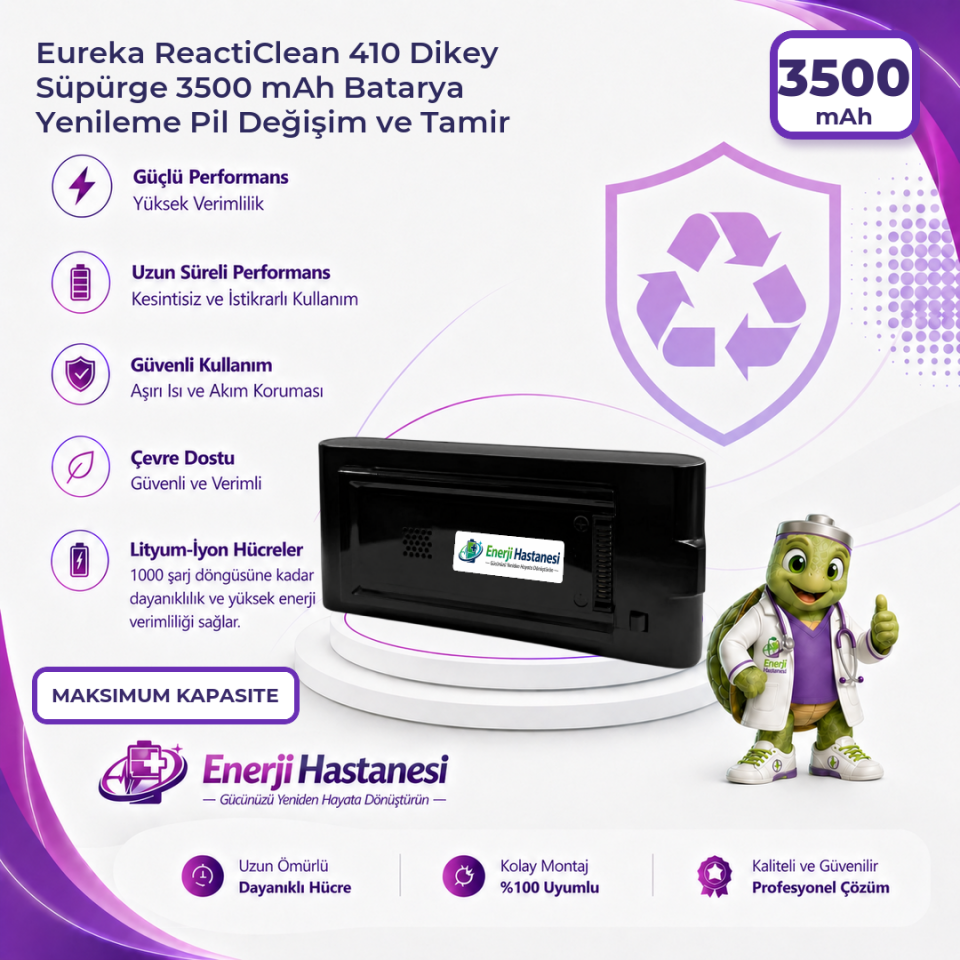 Eureka ReactiClean 410 Dikey Süpürge 3500 mAh Batarya Yenileme Pil Değişim ve Tamir