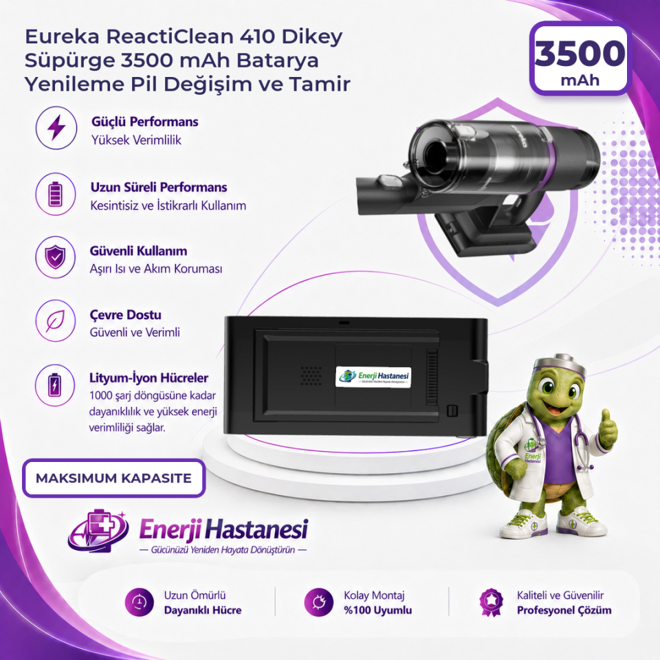 Eureka ReactiClean 410 Dikey Süpürge 3500 mAh Batarya Yenileme Pil Değişim ve Tamir