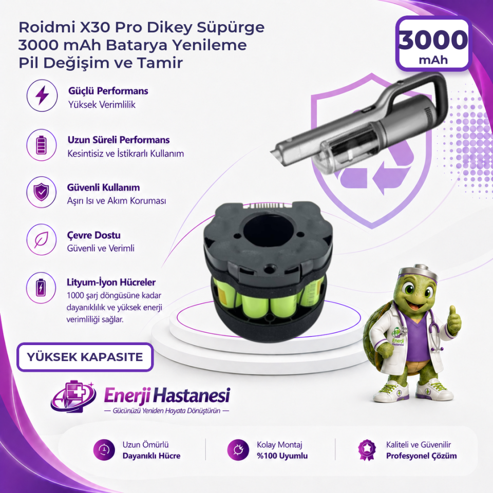 Roidmi X30 Pro Dikey Süpürge 3000 mAh Batarya Yenileme Pil Değişim ve Tamir