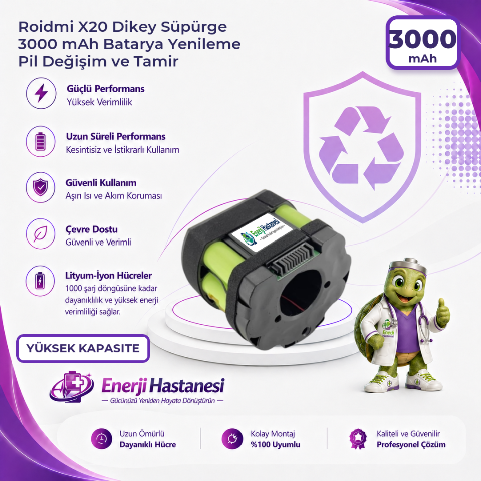 Roidmi X20 Dikey Süpürge 3000 mAh Batarya Yenileme Pil Değişim ve Tamir