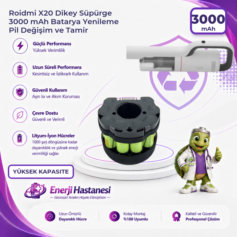 Roidmi X20 Dikey Süpürge 3000 mAh Batarya Yenileme Pil Değişim ve Tamir