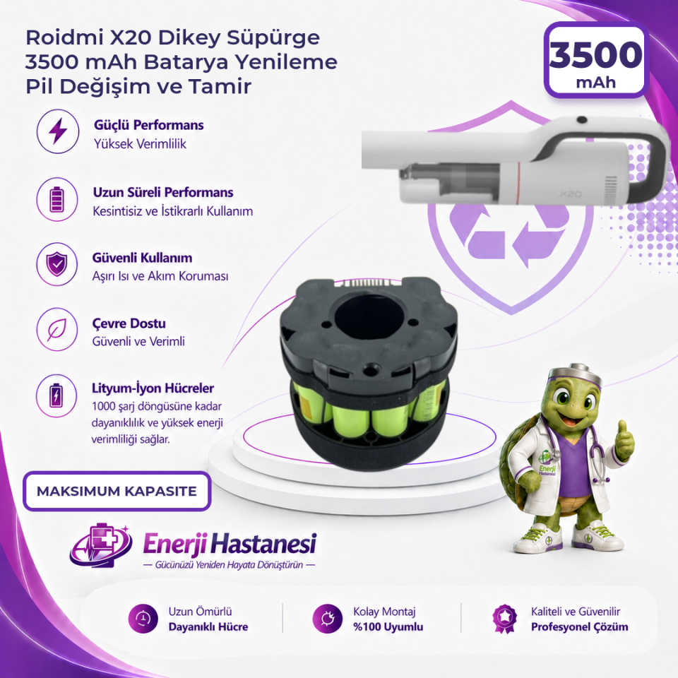 Roidmi X20 Dikey Süpürge 3500 mAh Batarya Yenileme Pil Değişim ve Tamir