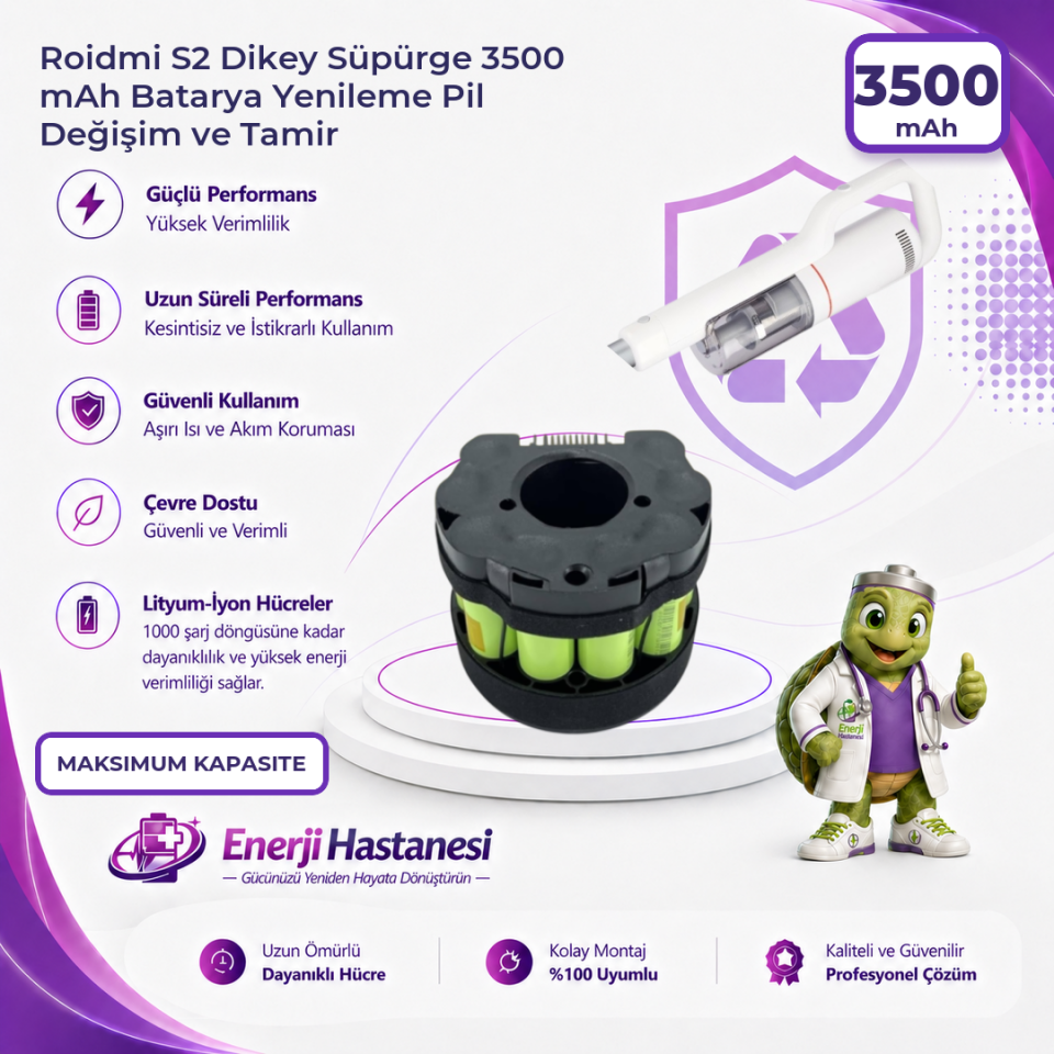 Roidmi S2 Dikey Süpürge 3500 mAh Batarya Yenileme Pil Değişim ve Tamir