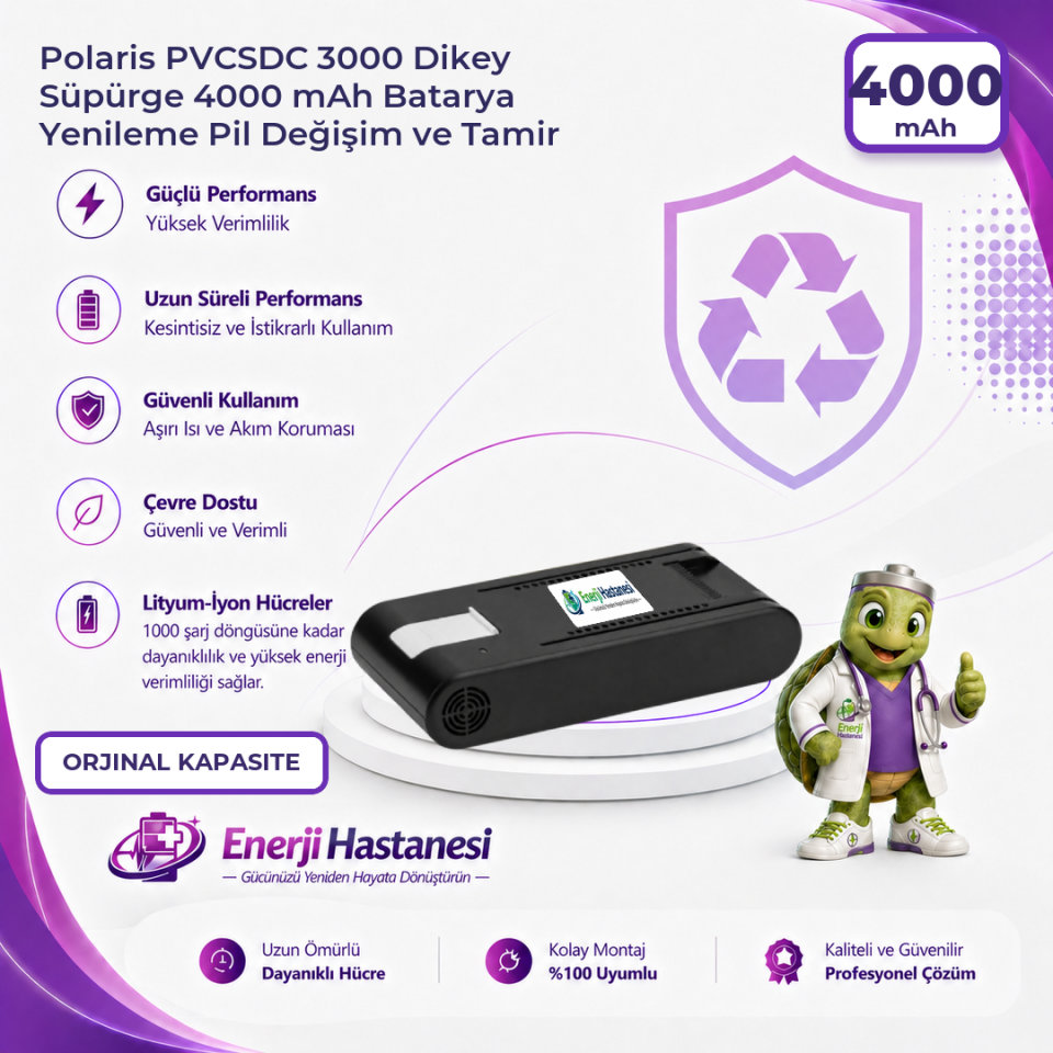 Polaris PVCSDC 3000 Dikey Süpürge 4000 mAh Batarya Yenileme Pil Değişim ve Tamir