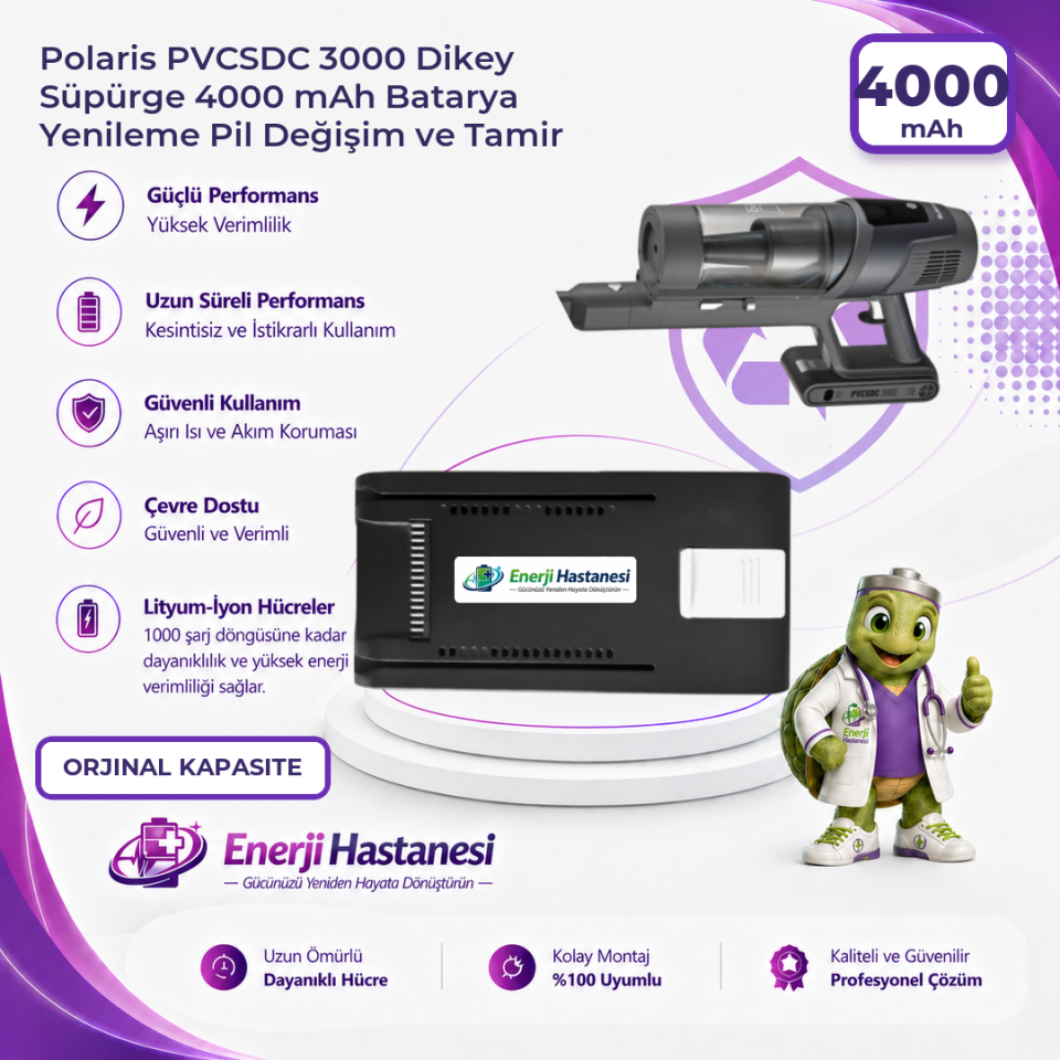 Polaris PVCSDC 3000 Dikey Süpürge 4000 mAh Batarya Yenileme Pil Değişim ve Tamir