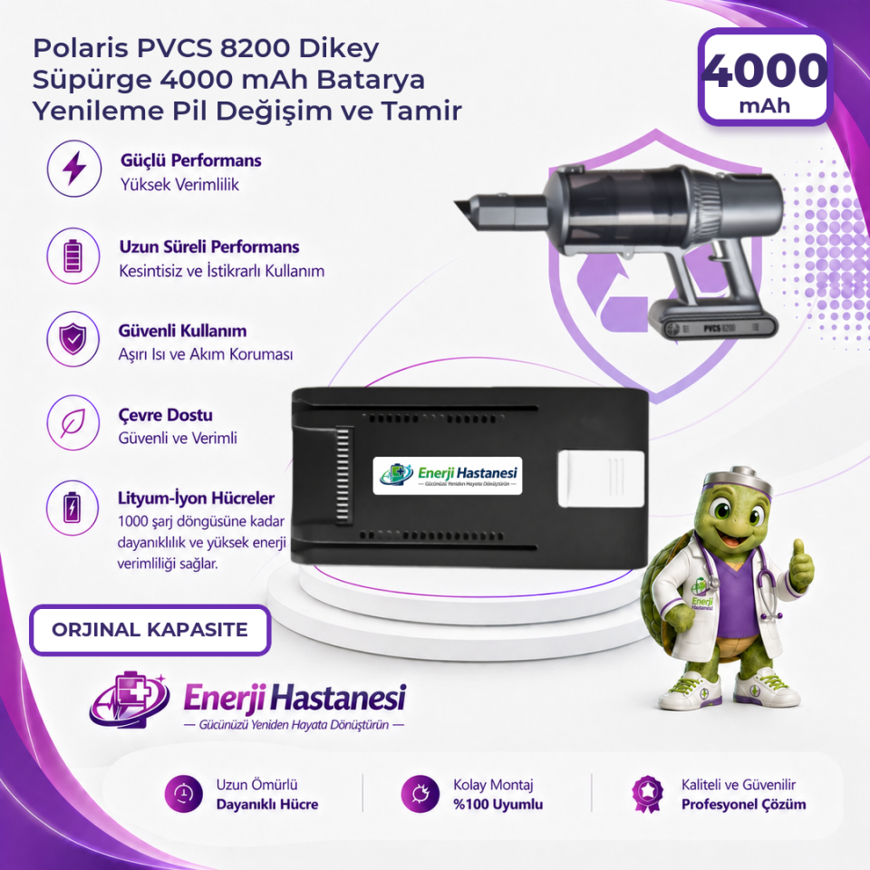 Polaris PVCS 8200 Dikey Süpürge 4000 mAh Batarya Yenileme Pil Değişim ve Tamir