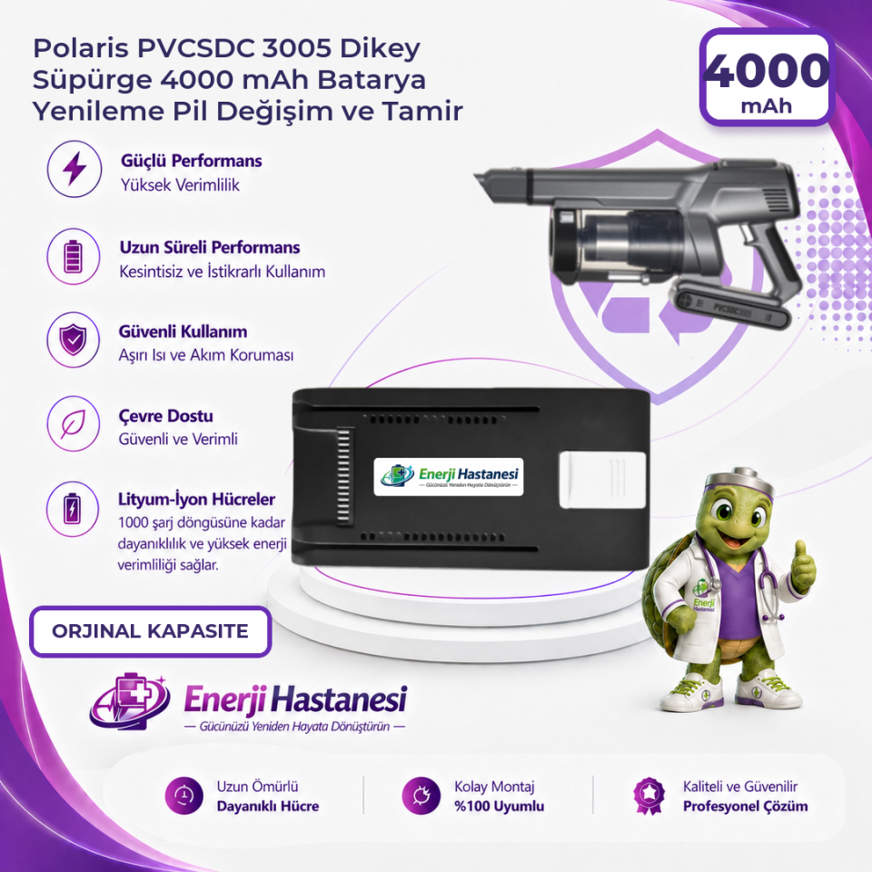 Polaris PVCSDC 3005 Dikey Süpürge 4000 mAh Batarya Yenileme Pil Değişim ve Tamir