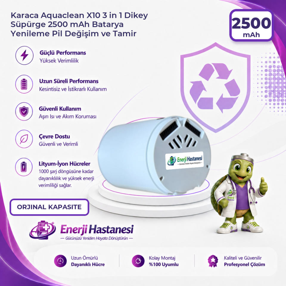 Karaca Aquaclean X10 3 in 1 Dikey Süpürge 2500 mAh Batarya Yenileme Pil Değişim ve Tamir