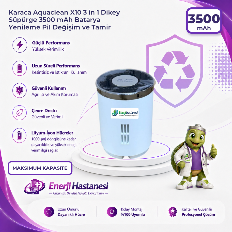 Karaca Aquaclean X10 3 in 1 Dikey Süpürge 3500 mAh Batarya Yenileme Pil Değişim ve Tamir
