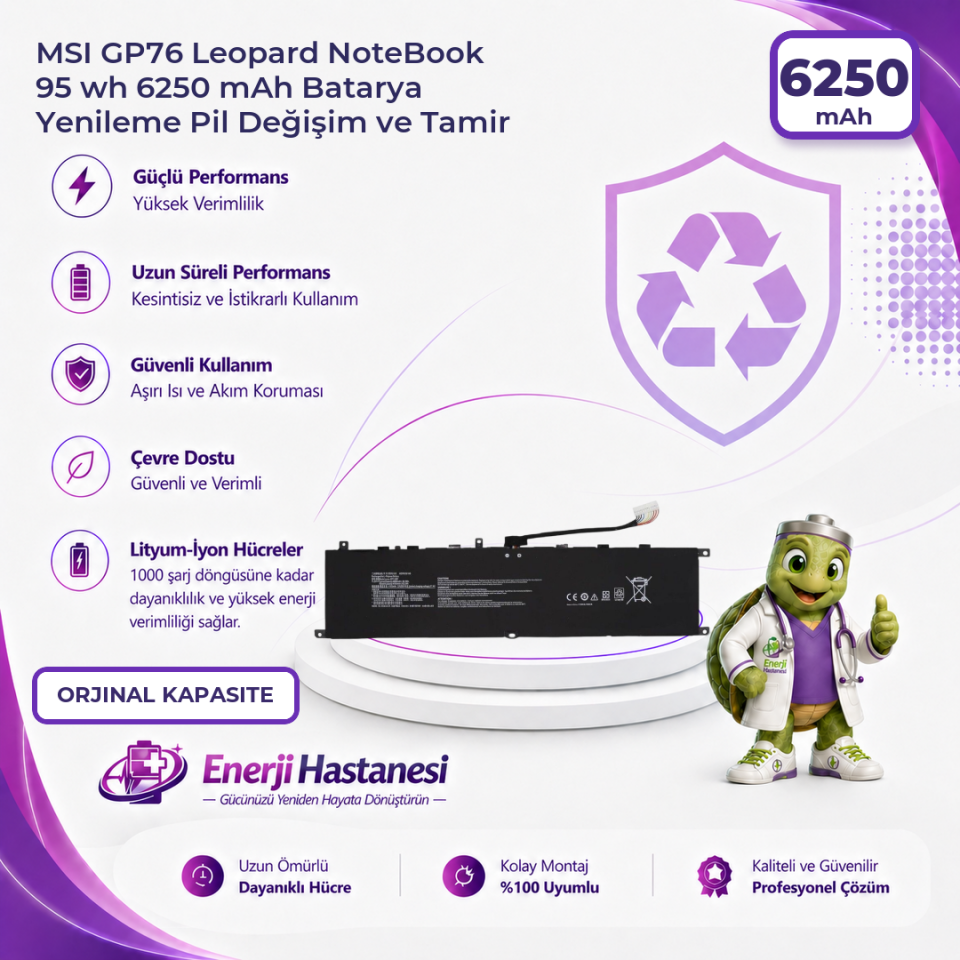 MSI GP76 Leopard NoteBook 95 wh 6250 mAh Batarya Yenileme Pil Değişim ve Tamir