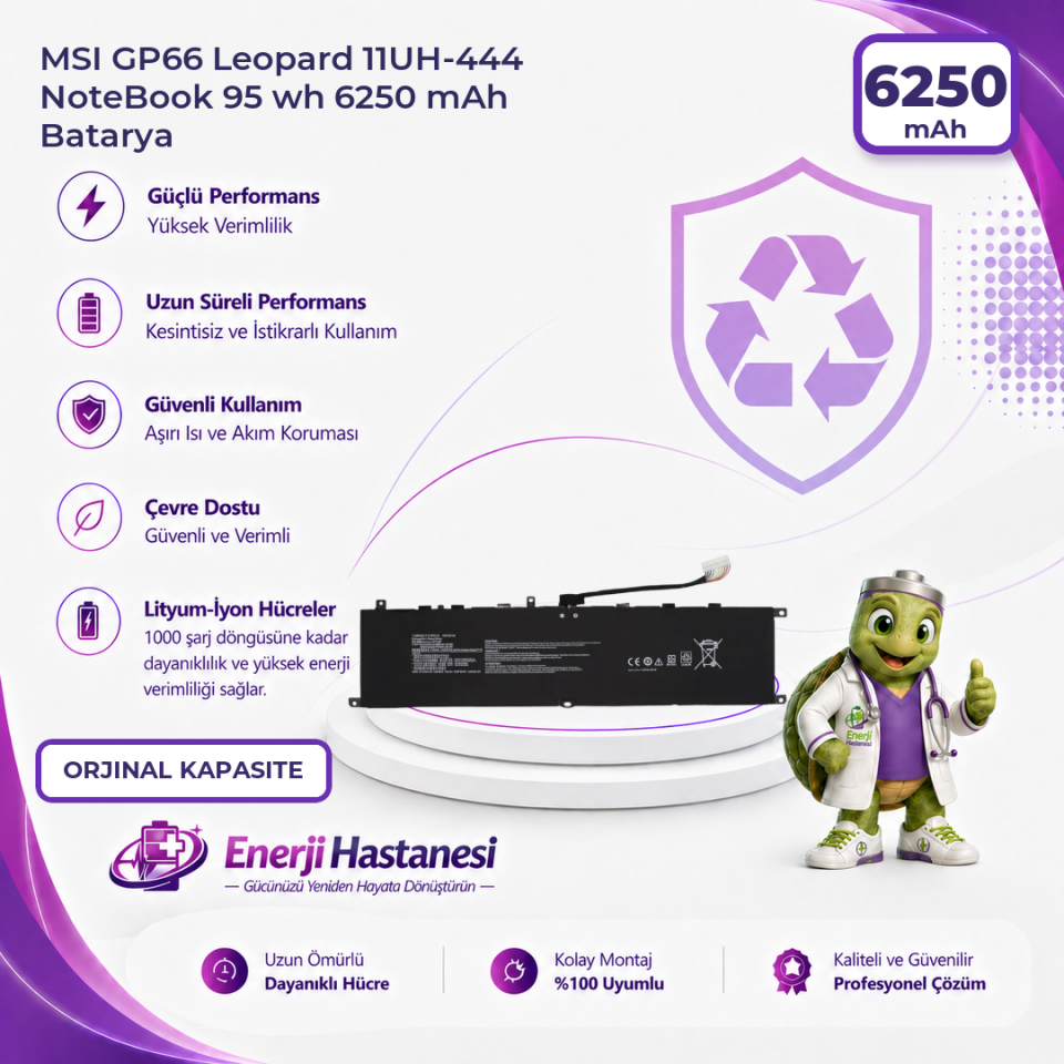 MSI GP66 Leopard 11UH-444 NoteBook 95 wh 6250 mAh Batarya Yenileme Pil Değişim ve Tamir