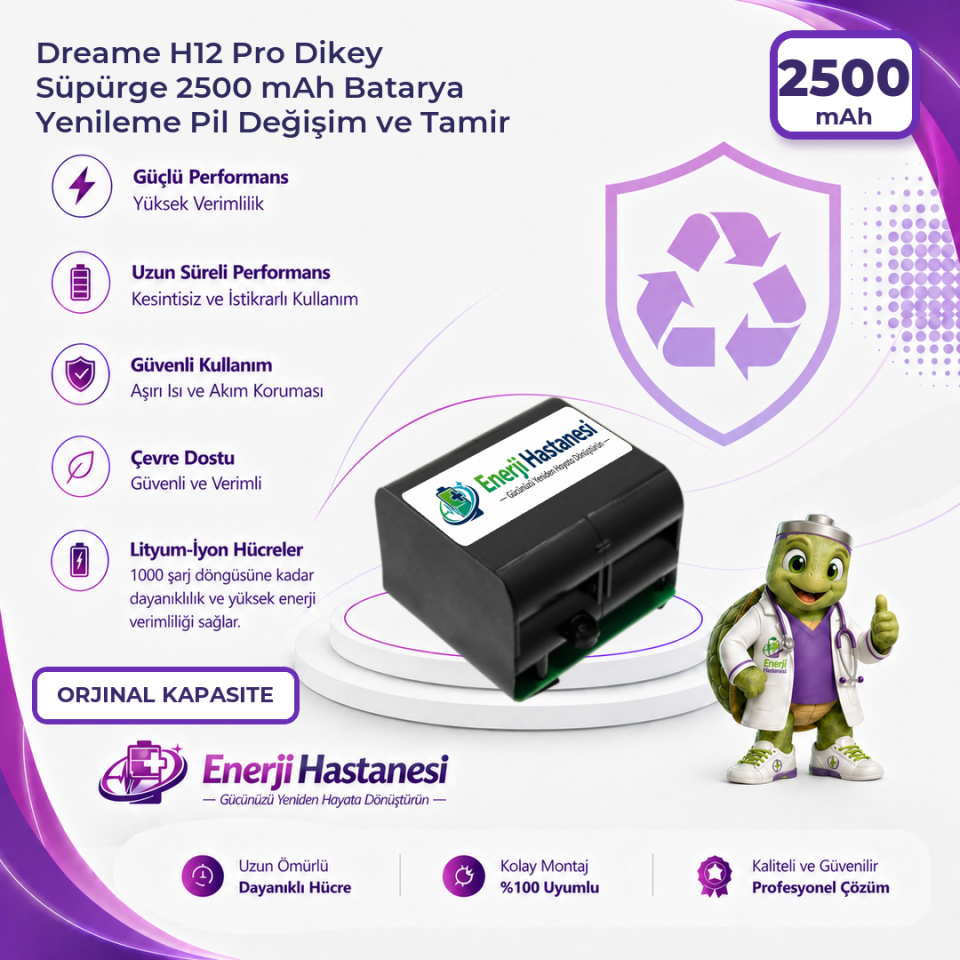 Dreame H12 Pro Dikey Süpürge 2500 mAh Batarya Yenileme Pil Değişim ve Tamir